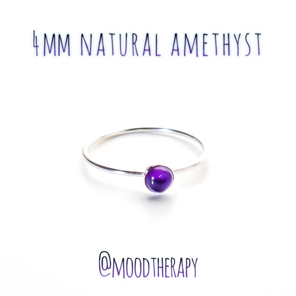Moodtherapy Jewelry - (2-13) 925 Sterling Silver Bezel Set Genuine 4mm Amethyst Gemstone Stacking Ring